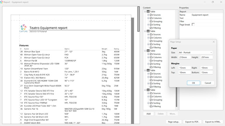 Reports export to PDF.
