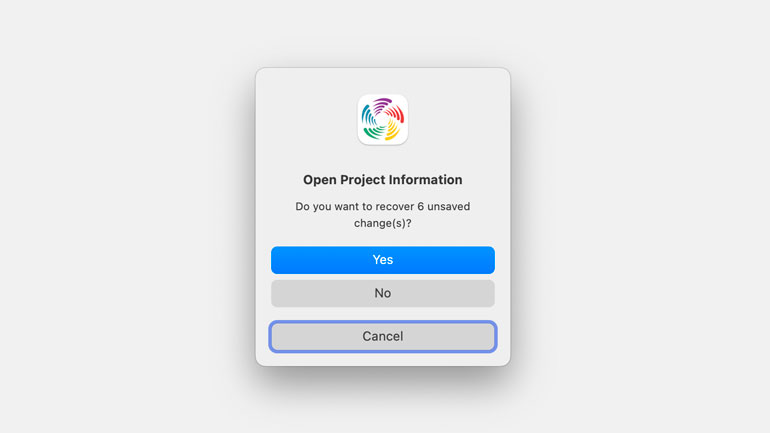 Recovery of Unsaved Changes.